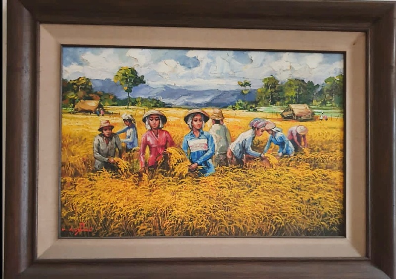 Lukisan Cat Minyak lukisan cat minyak gaya palet Panen Padi karya M. Anshori